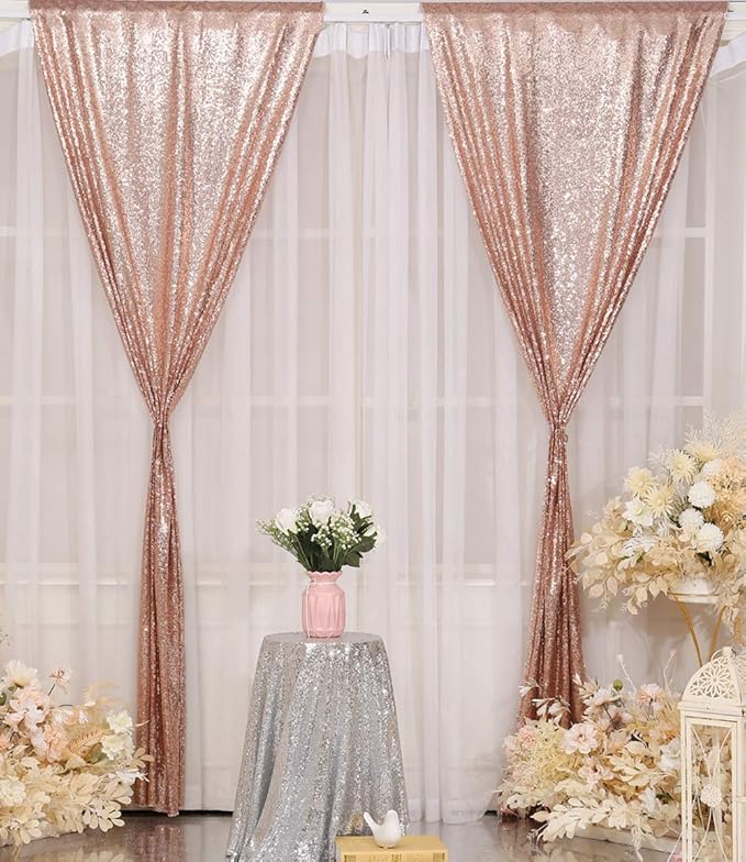 Poise3EHome Rose Gold Sequin Backdrop Curtain, Sequence Wedding Party - Image 3