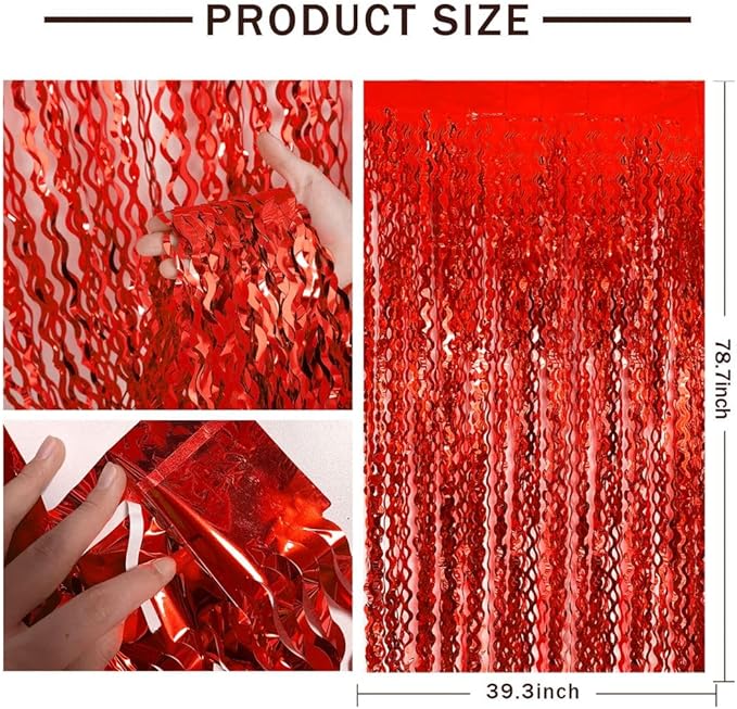 Red Streamers Wave Foil Fringe Backdrop Curtains Red Party Decorations - Image 2