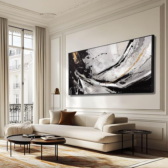 Home Decor Black and White Abstract Painting by XIANSHOU
