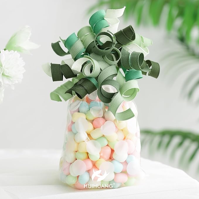 HUIHUANG Green Curly Gift Bows Self Adhesive Sage Green Burst Gift Bow - Image 6