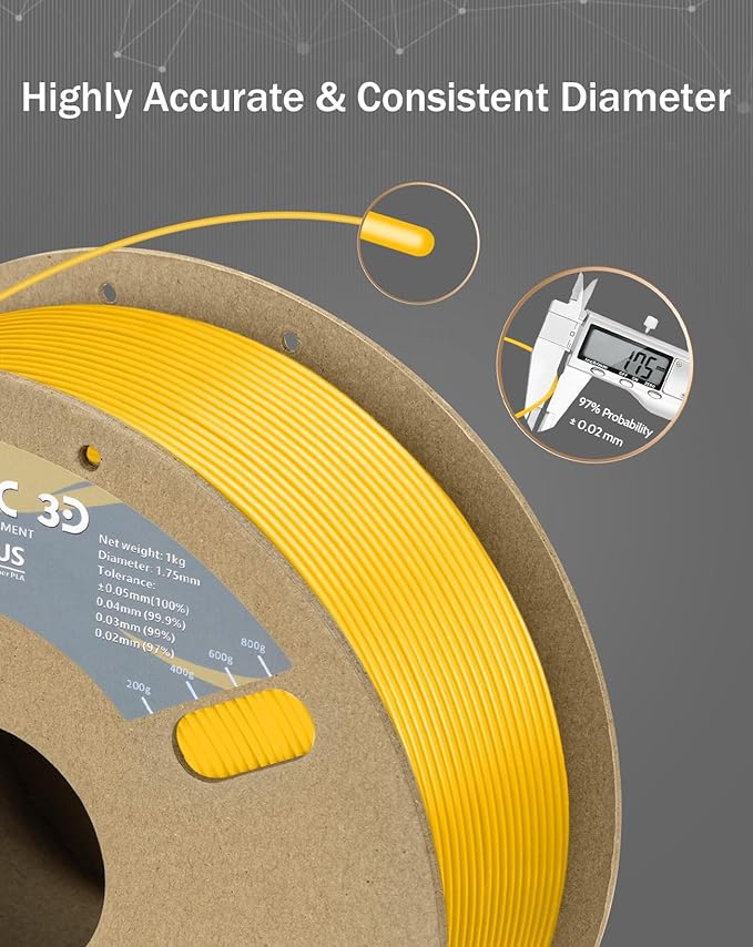 DURAMIC 3D PLA+ Filament 1.75mm 1Kg Yellow, PLA Plus Filament 1Kg Spool Tougher - Image 3