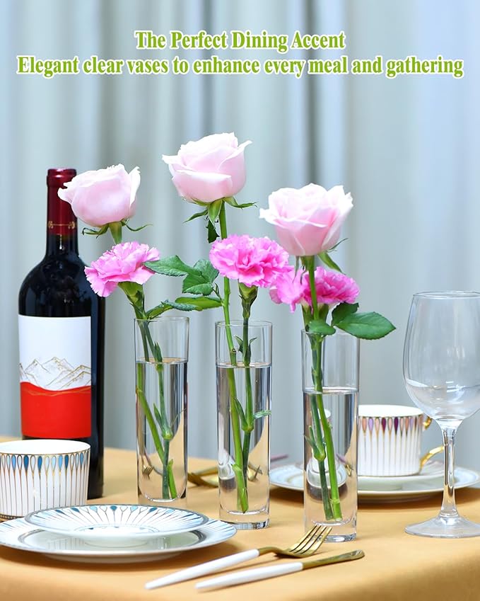 Glass Cylinder Vases for Centerpieces – Set of 16 Handmade Clear Flower Vase - Image 5