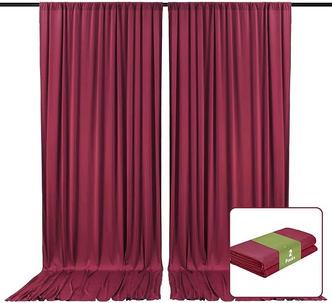 2 Panels Burgundy Backdrop Curtain, 10 x 10 Feet Satin Background Curtains by Zankubom