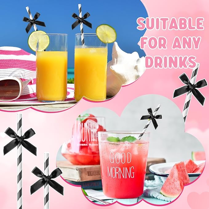 50 Pcs Black Bow Paper Straws for Drinking - Image 2