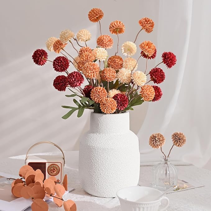 Waipfaru 10pcs Fake Silk Pompon Mum Artificial Fall Flowers, Faux Mini - Image 4