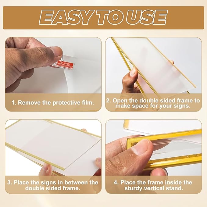 12 Pack Gold Acrylic Sign Holder 4x6 Picture Frame, Double Sided Gold Table - Image 6