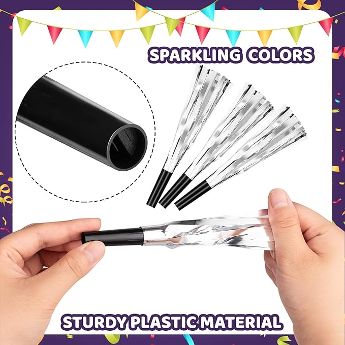36 Pcs Noise Makers Birthday Blowers Glitter Metallic Fringed Party Blow Horns - Image 6