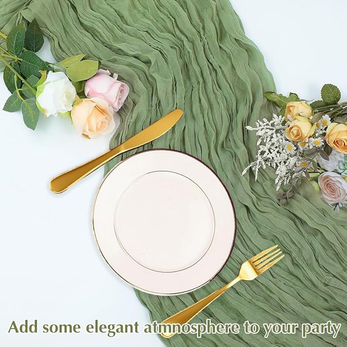 Olive Green Cheesecloth Table Runner -21*120Inch Long Boho Wedding Table Decor - Image 5