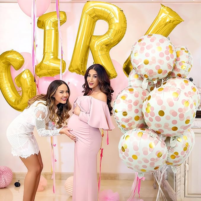 10 Pcs Pink Polka Dot Foil Balloons, Helium-Friendly Foil Balloons - Image 2