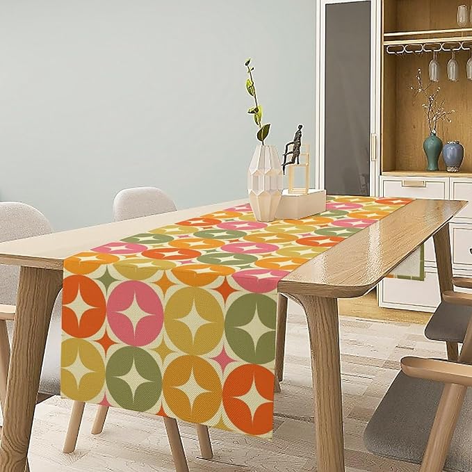 Mid Century Table Runner, Flag Retro Atomic Starburst 1950s Abstract Geometric - Image 3