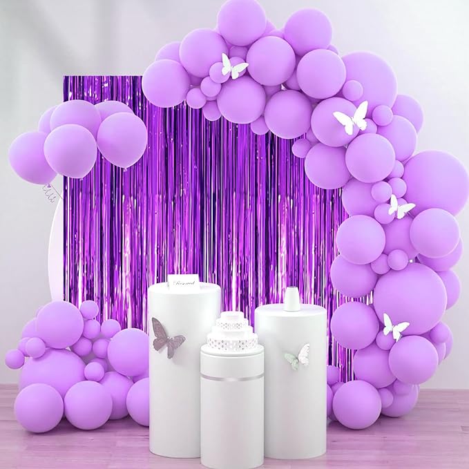 2 Pack Purple Tinsel Foil Fringe Curtains, Metallic Tinsel Party Streamers - Image 7