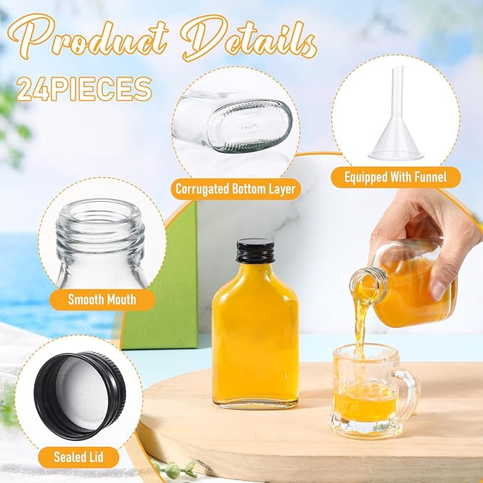Gejoy 24 Pcs Mini Liquor Bottles Reusable Glass Flask Bottles - Image 3