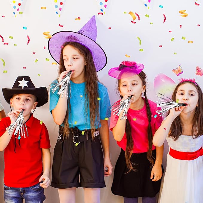 36 Pcs Noise Makers Birthday Blowers Glitter Metallic Fringed Party Blow Horns - Image 7
