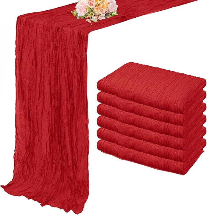 6 Pack Red 10FT Cheesecloth Table Runner Rustic Gauze Fabric Cheese Cloth Table by FoliafeelHome