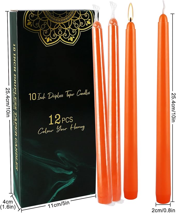12-Pack Orange Taper Candles - Image 4