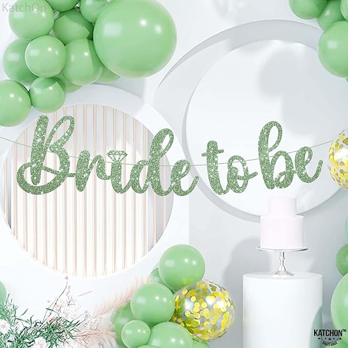 KatchOn, Sage Green Glitter Bride To Be Banner - Image 6