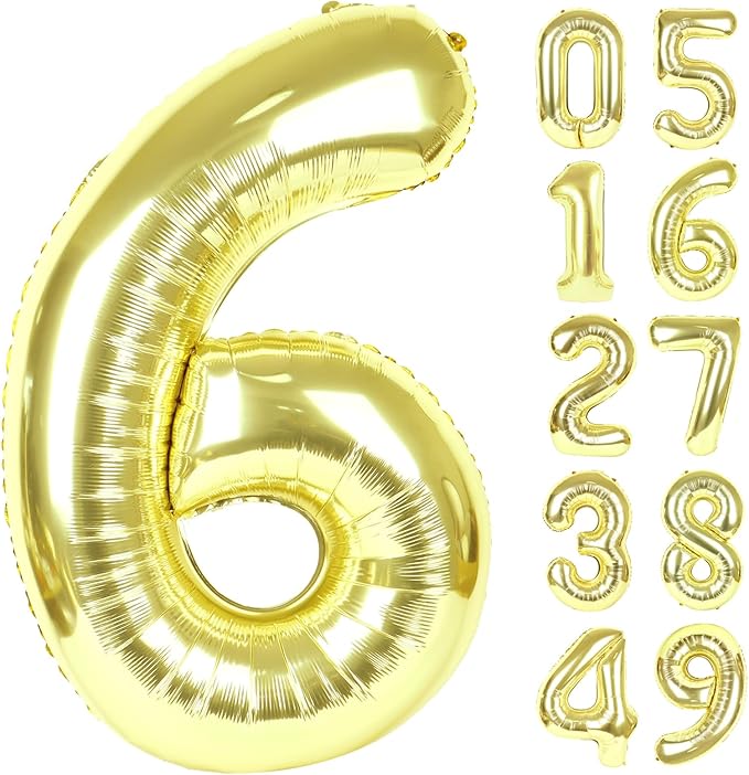 40 Inch Light Gold Mylar Foil Number 6 Birthday Balloon, Digital Balloons by Upgesy