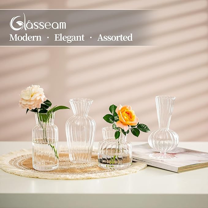 Modern Clear Glass Bud Vase Bulk Set: Glasseam 16Pcs Small Mini Flower - Image 3