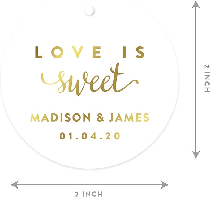 Andaz Press Personalized Round Circle Wedding Gift Tags, Metallic Gold Ink - Image 6