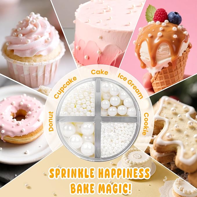 White Edible Sugar Pearl Sprinkles - Image 5