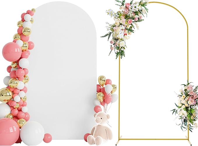 Wokceer 7.2 FT Wedding Arch Backdrop Stand and White Arch Cover, Metal Arch by Wokceer
