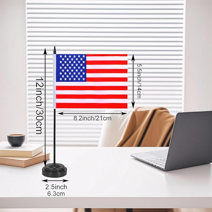 USA Desk Flag 12" Solid Pole Deluxe Set American Flags Banner Mini Small US - Image 2