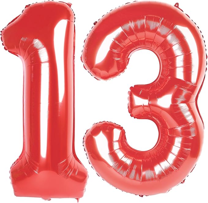 Red Number 13 Balloon 40 Inch Birthday Decorations, Number 13 Balloon Birthday by Upgesy