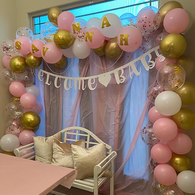 Balloons Pink Gold Confetti, 60 Packs 12 Inch Pink White Metallic Gold Balloon - Image 6