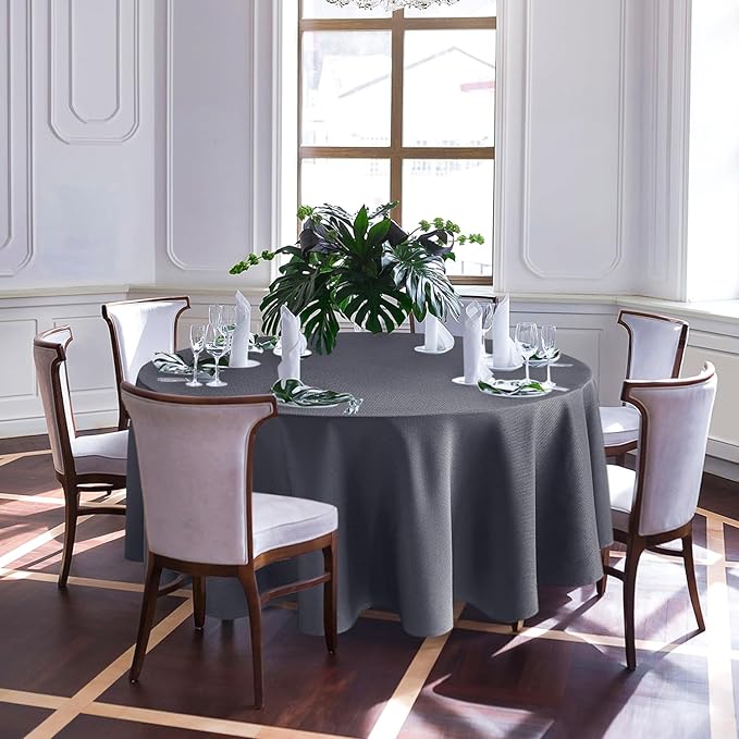 Biscaynebay Textured Fabric Round Tablecloths 90", Dark Grey Water Resistant - Image 2