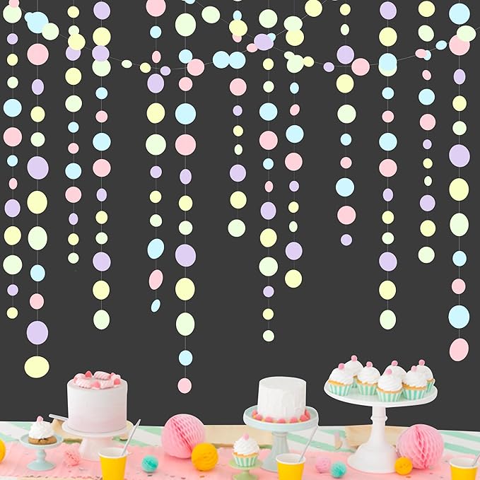 Pastel Party Decorations Blue Purple Pink Yellow Green Circle Dots Garland - Image 3