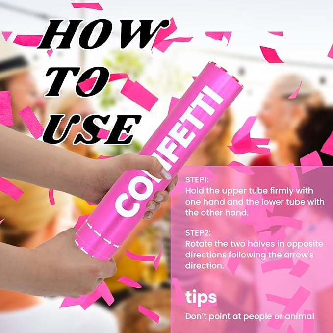 Confetti Cannon Pink Biodegradable Confetti Poppers 12Pack Party Poppers - Image 2
