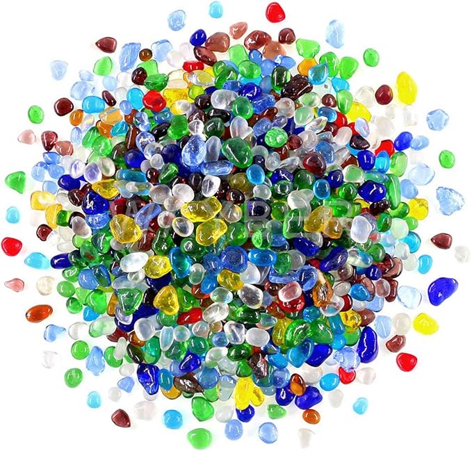 Rainbow Glass Stones, 1Lb/460g Irregular Sea Glass Pebbles Non-Toxic Artificial by WAYBER