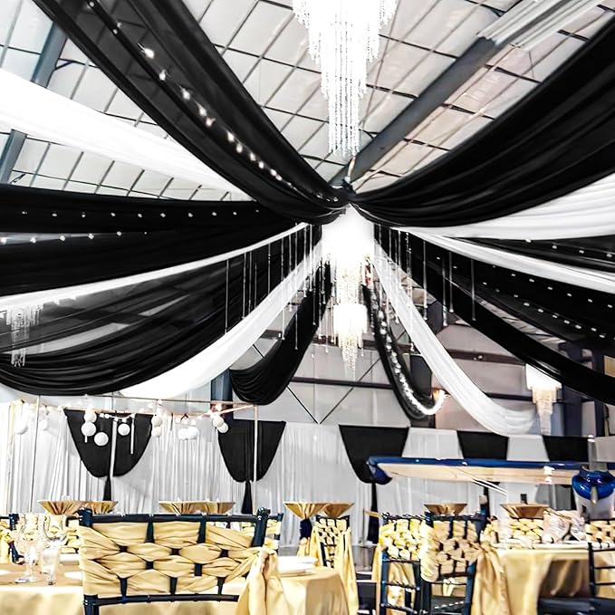 6 Panels Black Ceiling Drapes for Wedding 5ftx10ft Chiffon Fabric Arch Draping - Image 6