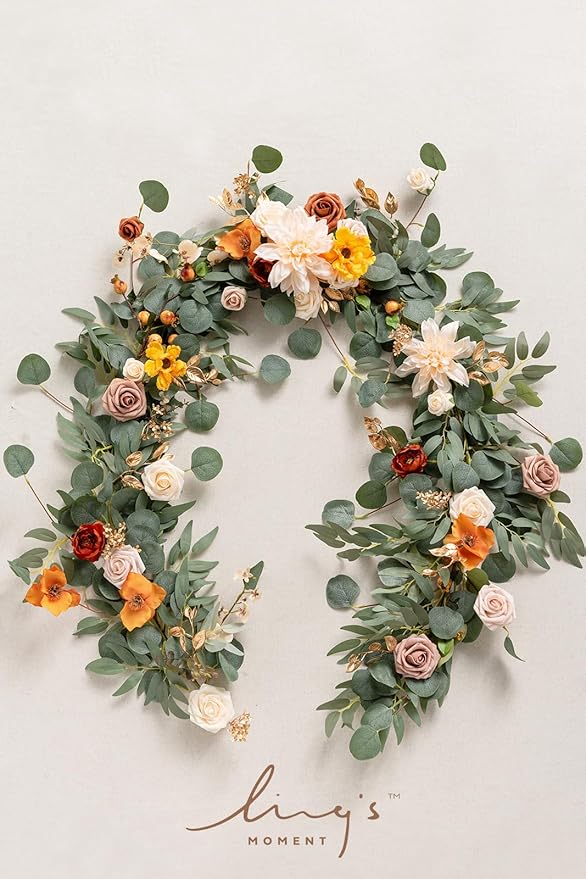 Ling's Moment Fall Flower Garland - 6FT Eucalyptus & Rose - Sweetheart Table - Image 6