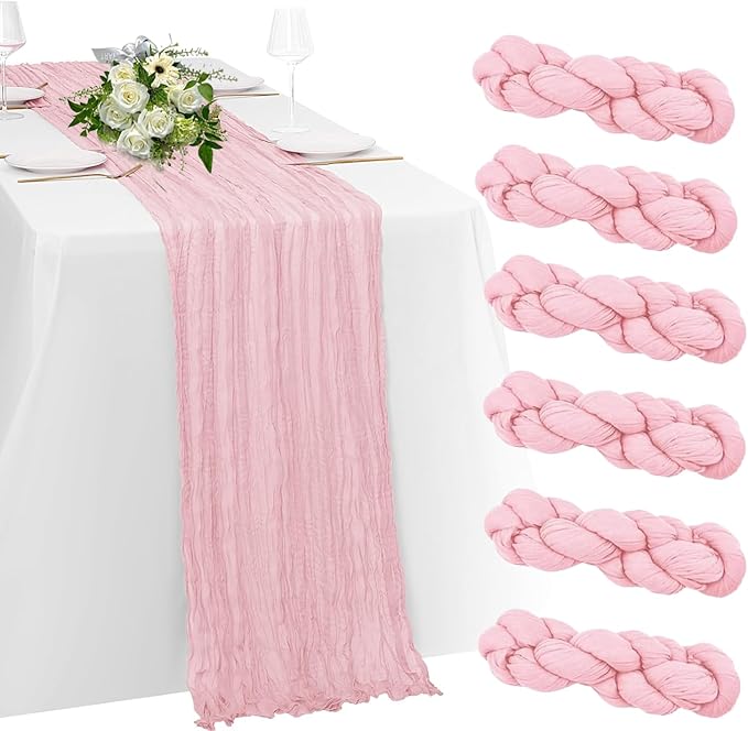 6 Pack Light Pink Cheesecloth Table Runner 23x120 inch Rustic Boho Gauze Table by Unknown