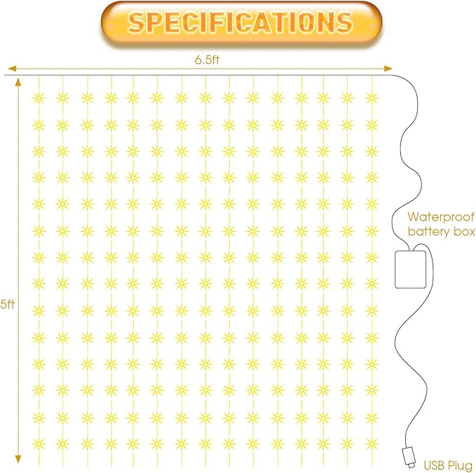 Curtain Window String Lights 6.5 x 5 Feet LED Copper Tapestry Backdrop Twinkle - Image 9