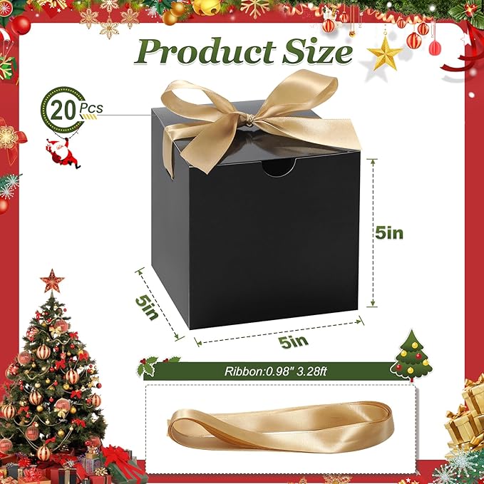 DOYIDE Small Gift Boxes, 20 Pack 5x5x5 Inch Black Elegant Paper Boxes - Image 3