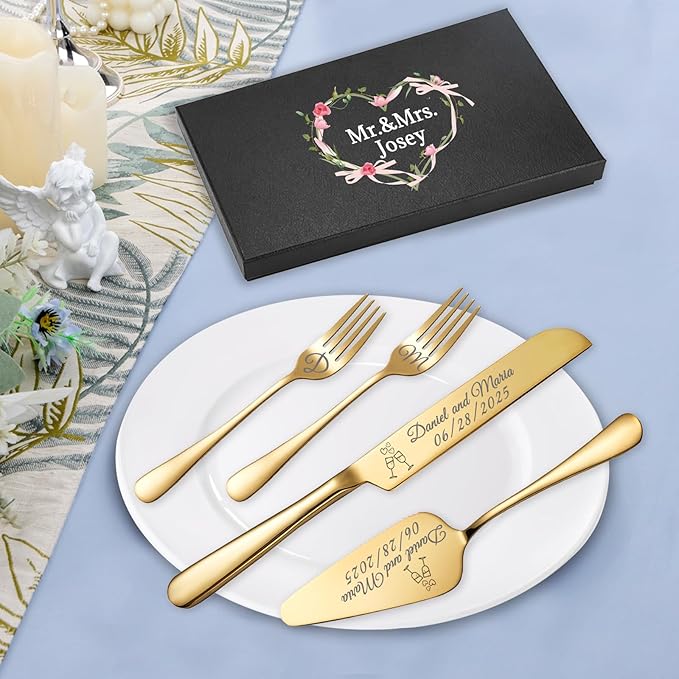 Personalized Wedding Cake Knife and Server Set, Custom Names Cake Cutting Set - Image 4