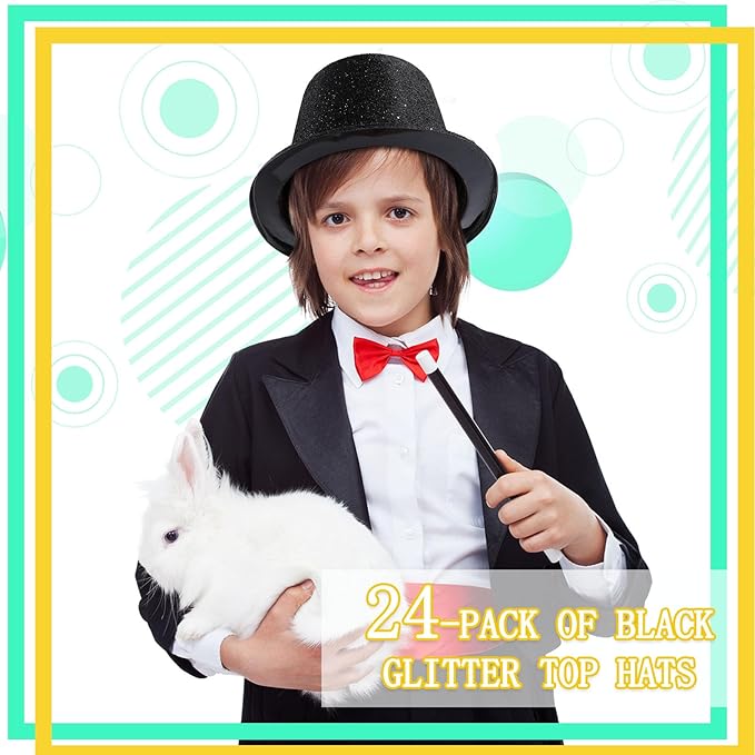 Hillban 24 Pcs Halloween Glitter Top Hat Bowler - Image 5