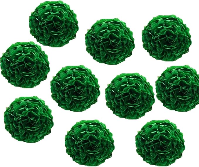10pcs 10in Dark Green Paper Pom Poms by Yangeey
