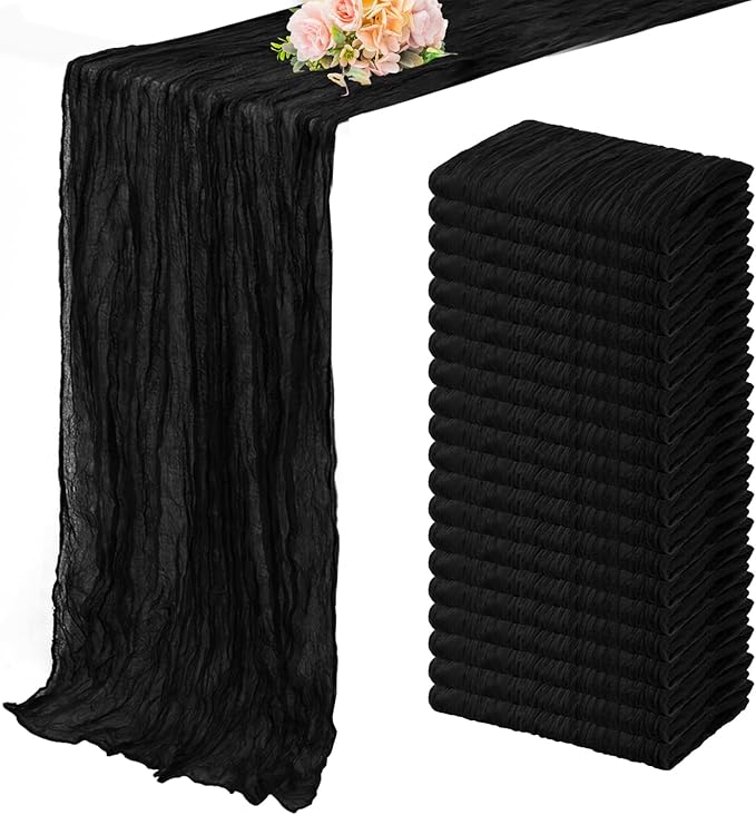 10FT 20 Pack Black Cheesecloth Table Runner 20 x 120 Inch Long Boho Fabric by FoliafeelHome