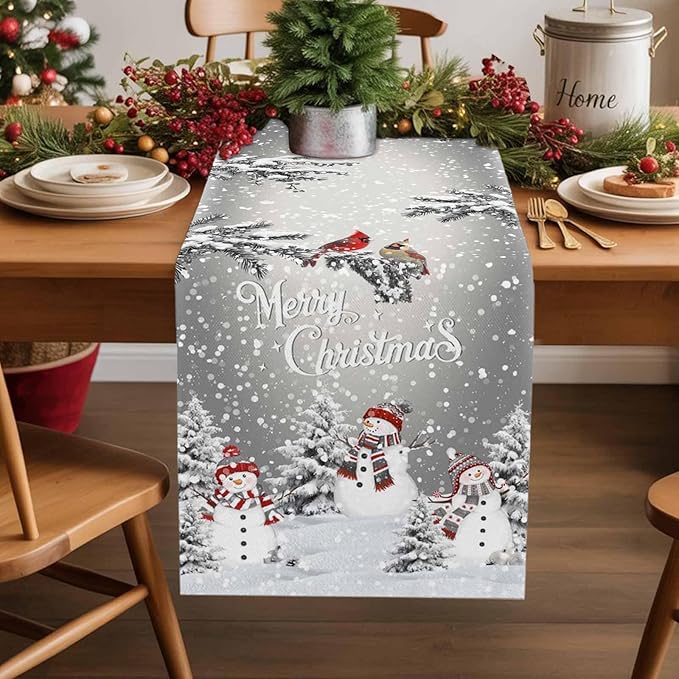 Christmas Snowman Cotton Linen Table Runner - Image 5