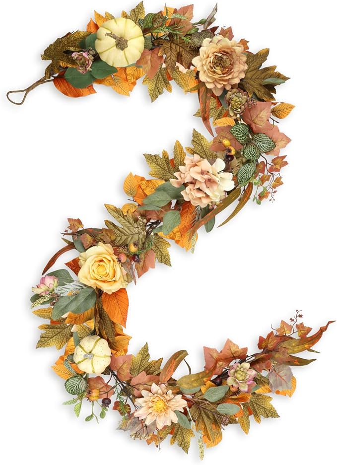 Fall Garland, 6 FT Pumpkin Garlands, Fall Leaves Garland by Ghrdopy