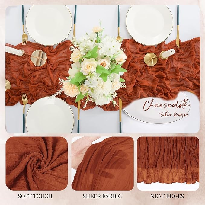 6 Pack Terracotta Cheesecloth Table Runner 23x120 inch Rustic Boho Gauze Table - Image 5