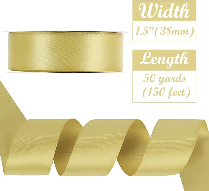 HUIHUANG 1.5 inch Wide Satin Ribbon 50 Yards Gold Double Face Polyester Silk - Image 2