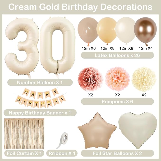 Beige 30th Birthday Decorations - Image 4