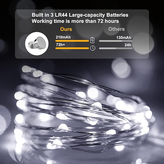 pozzolanas 12 Pack White Battery Operated String Lights - 7ft Waterproof Fairy - Image 3