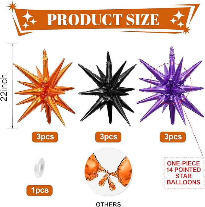 Black Purple Orange Star Balloons - Image 2