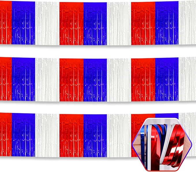 3 Pack 10 Long White Blue Red Metallic Foil Fringe Garland Wall Hanging Tassle by Ferwzsr