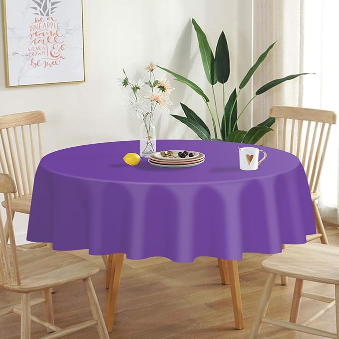 QIKSION Purple Round Tablecloth 12 Pack, 84 Inch Plastic Table Cover Disposable - Image 2